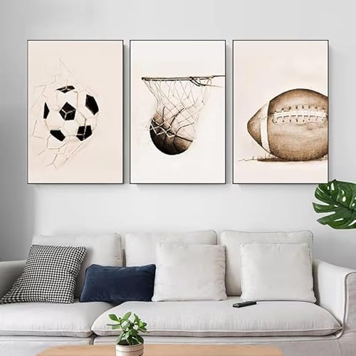 champracer 3er Poster Set Wandbilder dekorative Cartoon Fußball Basketball Baseball Kinderzimmer Tier Poster Kunstdrucke, Modern Bilder Deko Wanddeko, Exquisite Leinwandbilder -Ohne Rahmen (40x50 cm)