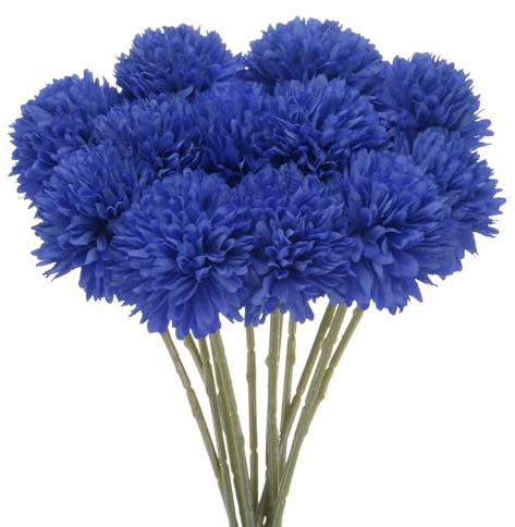 M METERXITY 12-Pack Flores de Bola de Crisantemo Artificial, Ramilletes de Hortensias de Seda de 11, Tacto Real, Flores Falsas para Hogar/Boda/Navidad/Fiesta/Jardín Oficina [Azul Oscuro]