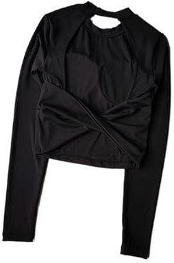 AOEGBY Fitness Langarm Tops Sexy Rücken-Sport-Top for Damen, Herbst- und Winter-Stil, großer rückenfreier Yoga-Anzug, würziges Mädchen, langärmeliges Fitness-T-Shirt(Black,XL)
