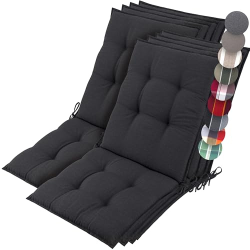 Beautissu 8er Set Premium Niedriglehner Auflage Gartenstuhl Polster | 100x50cm Anthrazit 8cm dick rutschfestes robuster Stoff UV-Lichtechtheit 5 Gartenstuhlauflage rutschfest Robust Garten Sun-NL