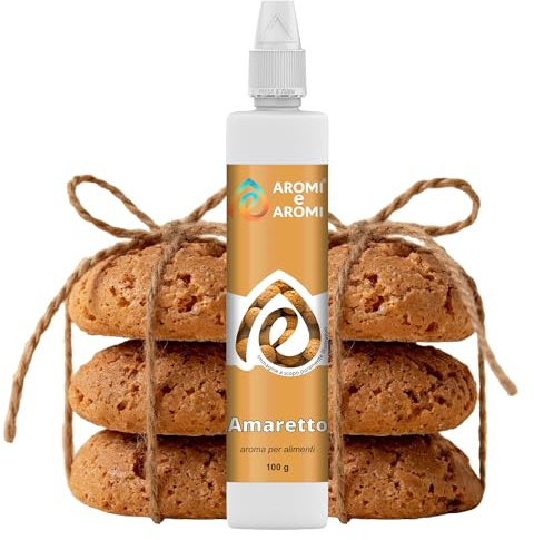 AROMI E AROMI | Aroma Alimentare Amaretto in Gocce per Dolci da Forno, Torte, Gelato, e Liquori | Aroma Alimentare che resiste alle Alte Temperature | Prodotto 100% Italiano (100g)