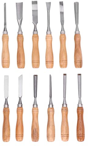 Brrnoo Ensemble de 12 Couteaux à Sculpter le Bois, Lame CRV de qualité Supérieure, Kit D'Outils de Burin en Bois avec Manche en Bois Massif pour L'artisanat de Bricolage, la Sculpture