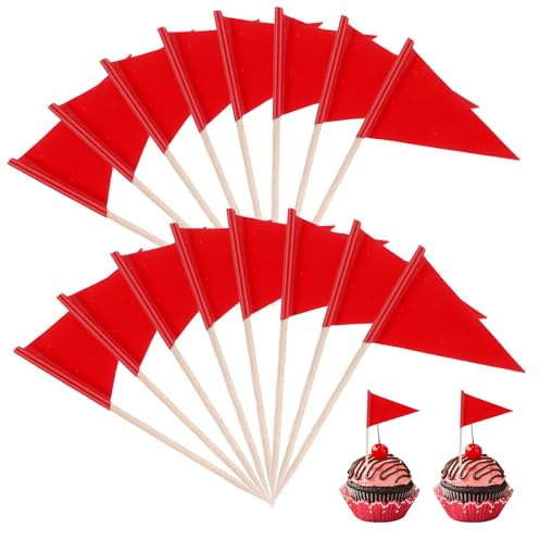 100 Pcs Golf Flag Toothpicks Golf Cupcake Toppers Red Toothpick Flags Small Mini Plain Triangle Cupcake Toppers Flags Fruit Cheese Markers For Wedding Party Buffet Appetizers Diy Decoration