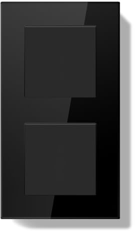 BSEEDLIFE Interruptor Pared Doble de Luz Empotrable,Interruptor Conmutador de Pared con Marco de Cristal,1 Gang 1 Vía+1 Gang 1 Vía Fácil Instalación,157 * 86mm Negro