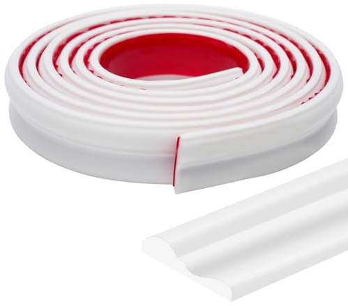 JSIWOTH Moulure Murale Autoadhésive - Plinthe Souple 3D pour Décoration Intérieure, Protection des Murs & DIY - Cadre Miroir Flexible, Baguette de Finition Porte, Blanc(6m x 4cm)