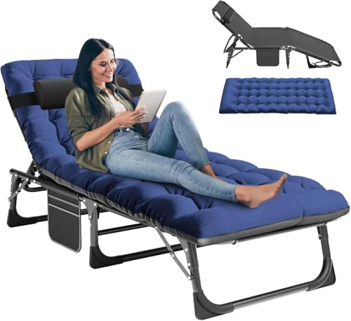 Ryuhic Sonnenliege Liegestuhl Klappbar Strandliege Gartenliege | 200KG Belastbar Klappbett mit Matratze und Nackenkissen, Verstellbare Relaxliege Campingliege für Outdoor Balkon