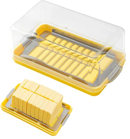 Burriera con coperchio, burriera per frigorifero, vassoio in plastica per burro della costa orientale/occidentale, senza BPA, adatto a microonde/lavastoviglie (materiale: polipropilene + acciaio