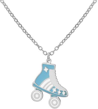 Dreamtimes Collar con colgante de patinaje sobre ruedas, collar colorido de acero inoxidable, colgante deportivo, joyería inspiradora, regalo para mujeres amantes del patinaje (Azul-P)