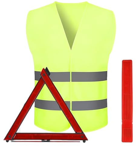 ZenHuaXinTon Kit triangle de signalisation 2 en 1 pour voiture/moto - Triangle de signalisation de voiture et gilet de sécurité avec réflexion à 360° - Triangle de crevaison pliable dans un sac
