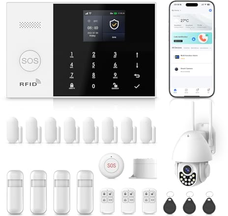 XNH 4G/WiFi Alarma para Casa Inalámbrica con Camara Exterior, 22 Piezas Alarma para Hogar, Sistema de Alarma con App, Sirena 120dB, Sensor de Puerta y Ventana, Detector de Movimiento, Control Remoto