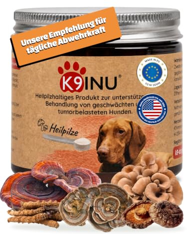 K9 INU – Immunsystem stärken für Hunde mit 6 Vitalpilzen & Turkey Tail | Mit Reishi, Shiitake, Maitake, Cordyceps & Agaricus - beta-glucanreiches Pilzpulver, natürlich & hochwirksam - 54 g