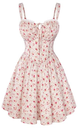 Scarlet Darkness Floral Corset Dress Sundresses for Women 2026 Summer Mini Graduation Dress Beige Red Floral 2XL
