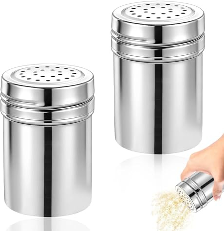 ATTEEFI 2 Pièces Distributeur D'assaisonnement Polyvalent, Petit Saupoudreuse à Epices, Argent Bouteille D'assaisonnement en Acier Inoxydable, pour Sel, Cannelle, Paprika