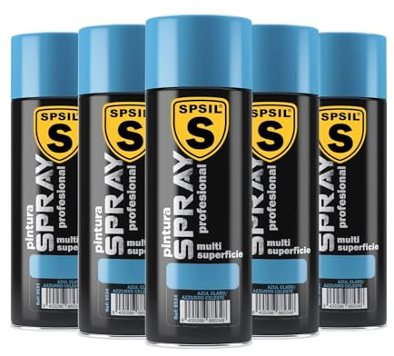 SPSIL Pintura Spray Brillante Azul Celeste(pack of 5) 400ml, Metal Secado RápidoPintura Profesional Interior Exterior, Aplicación Fácil en Madera Plástico, DIY Decoración Muebles Automóviles