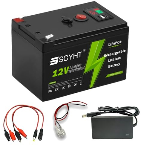SSCYHT Batterie LiFePO4 12V 20Ah 16Ah Batterie au Lithium 18Ah Batteries Rechargeables 12V Batteries Li-ION pour Applications solaires pour Moteur 100 W - 250 W avec Port USB,12v18ah