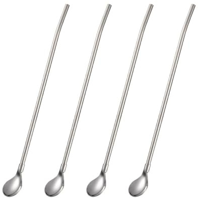 Cuchara de paja de acero inoxidable con mango largo, 4 piezas, multifuncionales, utensilios de mezcla para mezclar cócteles para bebidas frías, té, cuchara agitadora