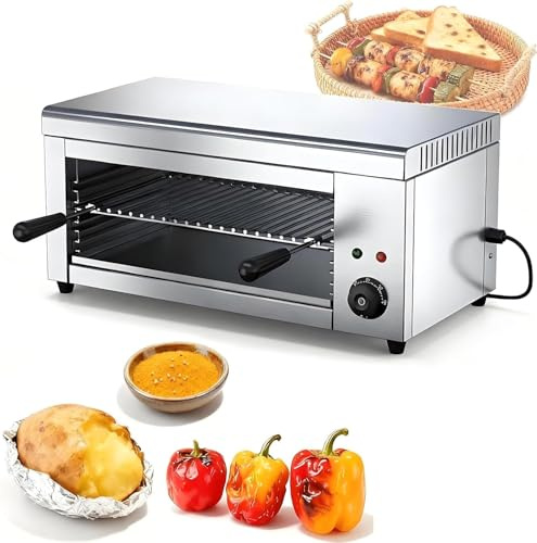 Commercial Salamander Broiler, Tabletop Barbecue Grill with 2 Detachable Grills & 1 Drip Tray, 2000W Electric Cheese Melter Oven for Melting Cheese, Toasting Sandwiches, and Grilling Steak