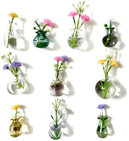 Cesujowaz Vase Fridge Magnets Mini Fridge Magnets for Adults 10 Pack Glass Mini Magnets Cute Magnetic Plant Pot Decorative Fridge Magnet for Kitchen Office Locker