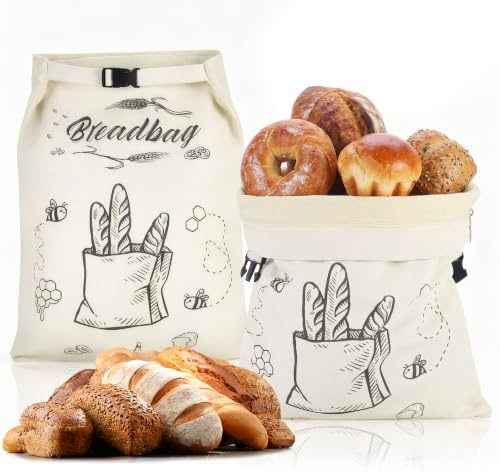 2 Sac a Pain en Cire d Abeille Francais, Sac Réutilisable 42.5×35cm