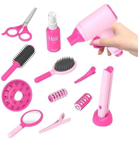 Leksaksfrisörsalong-set – 14 delar realistisk klädleksak, barnfrisörset – för barn för hårstyling och frisörlek hemma, utomhus, på resor och i