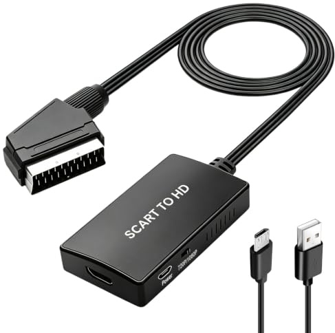 Fascetta Adattatore SCART a HDMI con cavi HDMI, Full HD 720P/1080P con cavo USB per TV HD, monitor, proiettore, lettore DVD, VHS, decoder, PS2, PS3, Wii, Xbox, Plug and Play