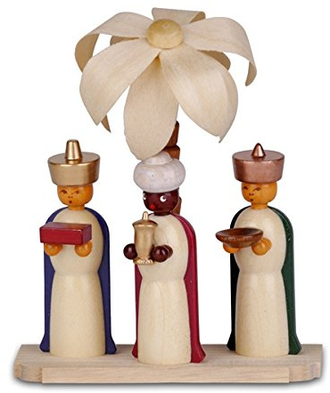 Miniatyrfigur heliga tre kungar på bas med palm färgglad höjd = 10,5 cm nytt träsmycke trä tvålar julsland juldekoration malmberg buskhänge dekoration jul ljussmycken