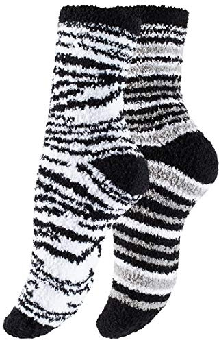 Yenita Lot de 4 à 8 paires de chaussettes douillettes pour femme - Chaussettes d'hiver chaudes, 4 paires de chaussettes zèbre, taille unique