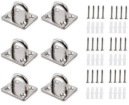 HOMPER M5 Crochet acier inoxydable (6pcs) - support mural pour charges lourdes - Crochets métal forme U avec 4 trous retient jusqu'à 50 kg poids - Parfait pour pots fleurs suspendus et escrime