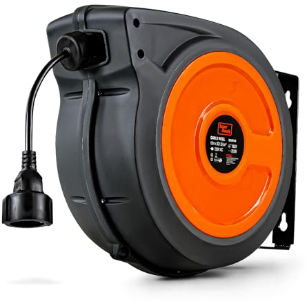 SuperHandy Kabeltrommel 1,5mm² × 15m Industrie Polypropylen Kabeltrommel für außen sehr robust 230V Automatische Kabeltrommel Aufgewickelt 1000W abgewickelt 2000W