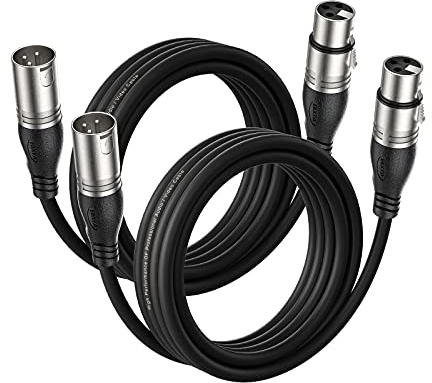 EBXYA XLR Microphone Cable 3M Pack of 2 - Professional Cable with Cross Braid Shield & 3-Pin Balanced Design for Studio, Live and DMX Devices