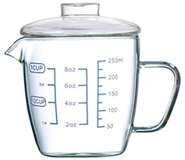 BESTonZON Mjölkkanna mjölkkanna med och lock hällpip gräddkanna 250 ml mätkopp värmebeständig glaskanna miniglas kaffe mjölk kopp mätkanna för grädde kaffe