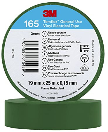 3M Temflex™ Vinyl-Isolierband 165, Grün, 19 mm x 25 m, 10 Rollen