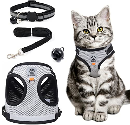 mostfun Reflektierend Katzen Geschirr Set mit Leine, Schwarz Katzengeschirr Ausbruchsicher Katzenleine, Geschirrset Enthalten Halsbänder und Brustgeschirr, LFA9099C003EU, S