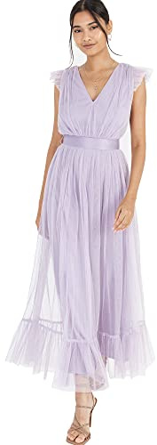 Anaya with Love Ladies Maxi Dress for Women V Neckline Sleeveless Frilly for Wedding Guest Bridesmaid Prom Long High Empire Waist Tiered