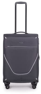 Stratic Strong Koffer Weichschale Reisekoffer Trolley Rollkoffer Handgepäck, TSA Kofferschloss, 4 Rollen, Erweiterbar, Größe M, Anthrazit