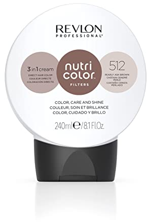 REVLON PROFESSIONAL Nutri Color Filters, Mascarilla de Coloración Temporal para el Pelo, Brillo Intenso, Tinte Pelo Mujer Tono 512 Castaño Ceniza Perlado, 240 ml