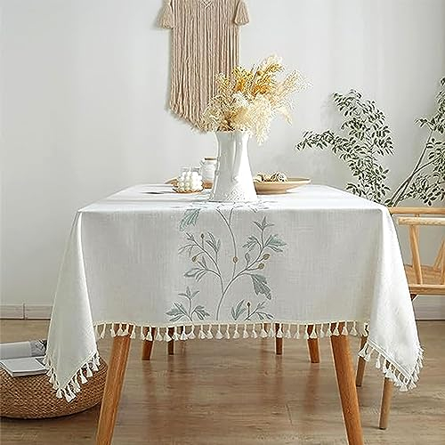 Pahajim Tischdecke Rechteckig Baumwolle Leinen Tischtuch Abwaschbar Wasserdicht Quasten Design für Küche, Esszimmer, Outdoor, Garten Tischdekorationen(Beige,140x260cm)