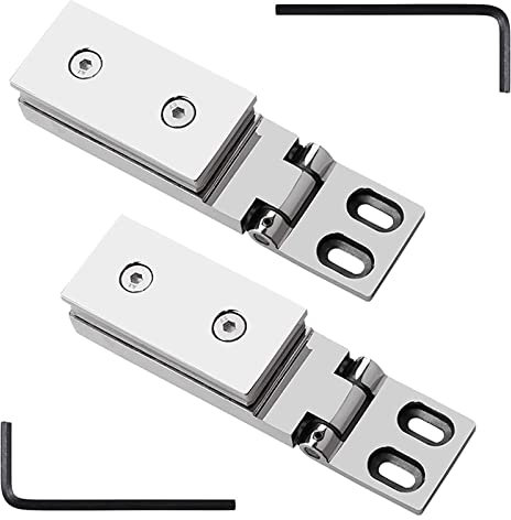 Charnière de porte en verre, lot de 2 charnières de porte en verre en acier inoxydable 304, longue barre argentée brillante à 90° à sens unique for salle de bain, charnières de douche for porte battan