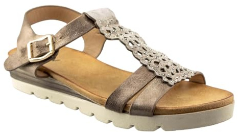 Comfy Strappy Summer Sandals for Women, Wedge Platform, Available in Midnight Blue (Taupe, UK Footwear Size System, Adult, Women, Numeric, Medium, 3)
