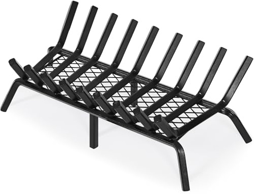 G GOOD GAIN Fireplace Grate with Ember Retainer, 30in Heavy Duty Steel Indoor, Chimney Hearth Wood Stove Burning Rack Holder,1/2 Bar Fire Place Asseccories for Outdoor, Fire Pits, Camping.