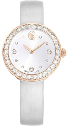 Swarovski Matrix tennisklocka, schweizisk tillverkad, läderrem, grå, roséguldfärgad finish, En storlek