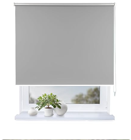 Rollmayer Verdunklungsrollo mit Bohren Thermo Grau 150x130 cm BxH | Thermorollo Seitenzugrollo Thermo Rollo fur Fenster und Tur