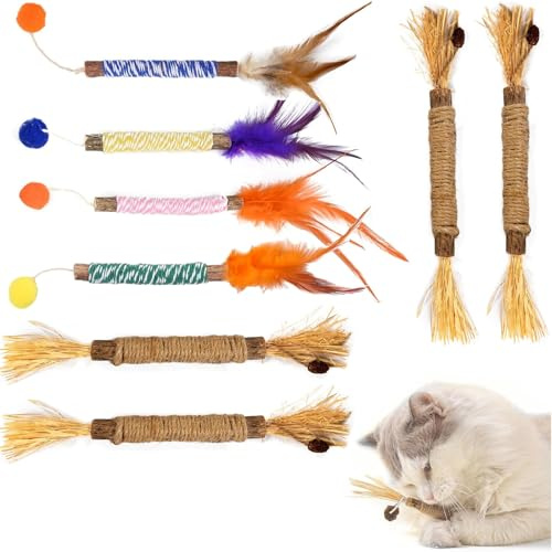 BeoTnp Catnip Toys for Cats, Cat Toys for Indoor Cats, 8 Pcs Silvervine Chew Sticks, Natural Teeth Nip Cleaning Catnip Toys, Stress Release for Cat Dental Care and Kitten Teething