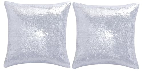 Miayon Sequin Pillow Covers Square Glitter Decorative Sparkling Throw Pillow Cover Cushion Case for Bed Sofa Bedroom Living Room Wedding Home Decor (Silver, 18 x 18)