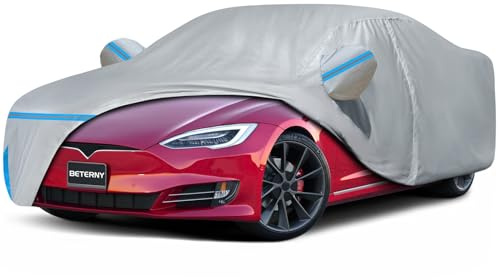 BETERNY Car Cover for 2012-2025 Tesla Model S, Waterproof Custom-fit All Weather Sun Rain UV Dust Snow Protection Windproof Outdoor Model S Full Car Cover with Door Zipper and Cotton Lining-Gray | All Weather Sun Rain UV Dust Snow Protection Outdoor Full Car Cover for Model S with Windproof Straps & Cotton Lining-Gray