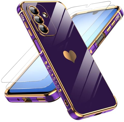 LeYi for Samsung Galaxy A17 4G/5G Phone Case with 2 Tempered Glass Screen Protector, Scratch Resistant Silicone Cover, Slim Soft TPU Shockproof Protective Mobile Case for A 17 - Darkpurple