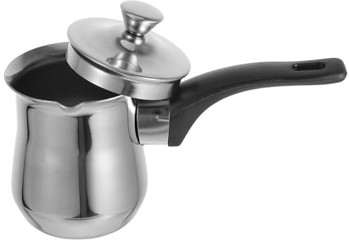 WEKADRIN Cafetera Turca de Acero Inoxidable 180 Ml con Tapa para Calentar Leche y Preparar Café Tradicional Lechera Pequeña Multifuncional Apta para Cocina E Inducción Adecuado para Uso