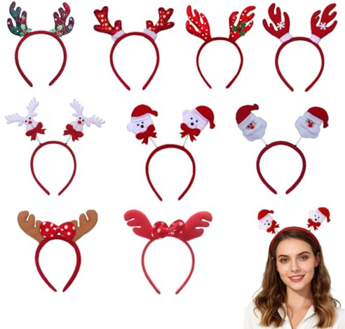 UIEXAY 9 Pack Bandeaux de Noël, Serre Tete, Fête Serre Têtes de No ël, pour Costume D'animal, pour Carnaval, Adultes Enfants Fête