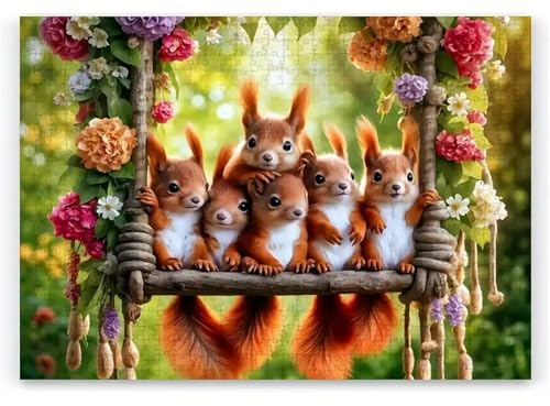 Puzzle 300 Teile,Schaukel Eichhörnchen Blumen Puzzle Erwachsene,EIN Klassisches Herausforderndes Rätsel,Puzzlespiele für Die Ganze Familie,Wunderschönes Dekoration Puzzles Geschenke