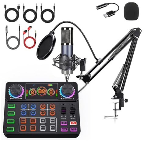 FHGSPQWM BM800 - Juego de tarjetas de sonido de micrófono condensador tipo C en tiempo real para podcast, videoconferencia, cambiador de voz, micrófono USB C